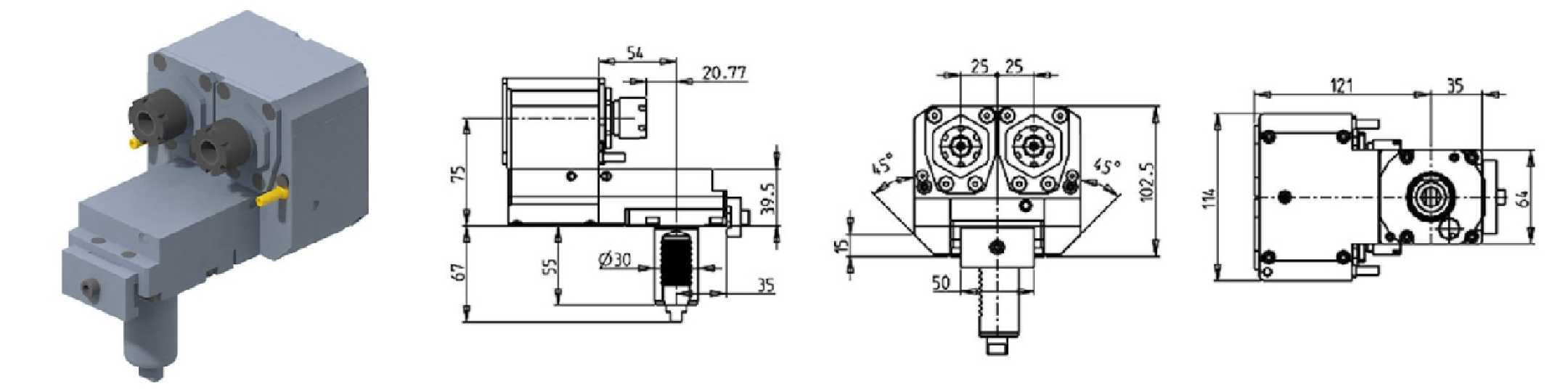 RADIAL REAR-SET TWIN HEAD DRIVEN TOOL IN Y VDI30